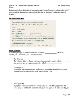 Preview of Grade 12 Advanced Functions MHF4U Math Ch1 Polynomial Lesson Notes Worksheets