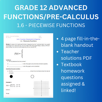Preview of Grade 12 Advanced Functions/Pre-Calculus • 1.6: Piecewise Functions