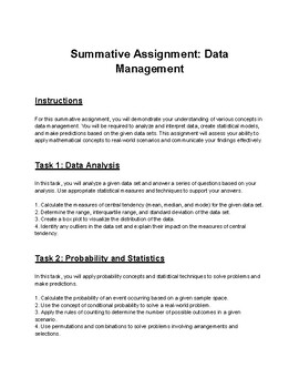 Preview of Grade 12 Data Management - Summative Assignment