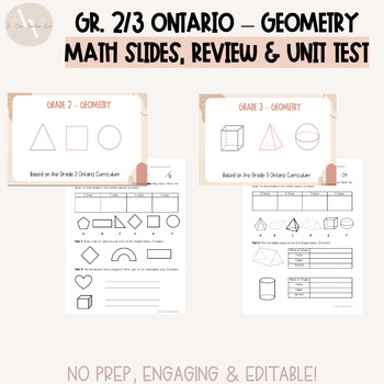Preview of Grade 2/3 Digital Math Slides, Unit Tests & Reviews - Geometry Units