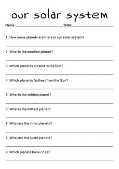 Grade 2 4 Esl Our Solar System Science Class Worksheet Tpt