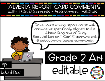 Preview of Grade 2 ART: Alberta Report Card Comments Template | Editable I Can Statements