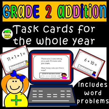 Preview of Grade 2 Addition Task Cards for Whole Year (Includes Digital Version)