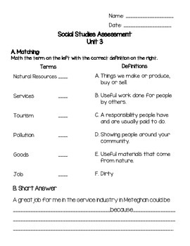 Preview of Grade 2 Alberta Social Studies Unit 3 Assessment
