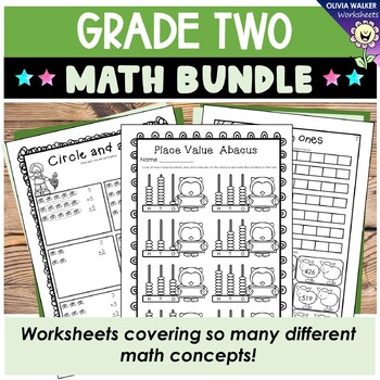 Preview of Grade 2 Bundle, Math Strategy Worksheets and Printables, Geometry, Number etc