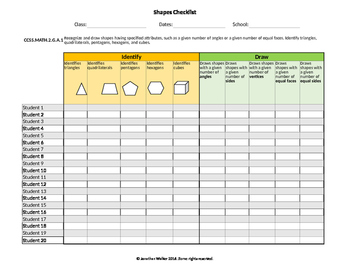 Preview of Grade 2 Common Core Geometry Checklist Bundle