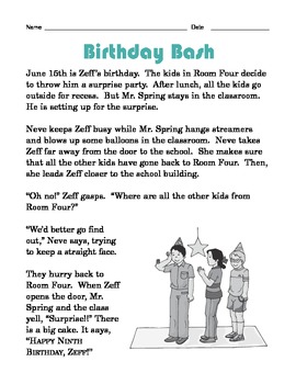 Grade 2 Common Core Reading Birthday Bash By The Worksheet Guy Tpt