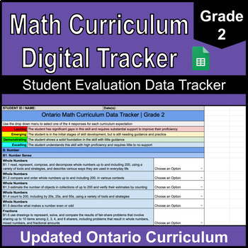 Preview of Grade 2 Digital Math Data Tracker | Ontario Math Curriculum | Google Sheets