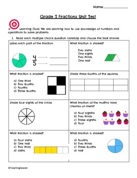 Preview of Grade 2 Fractions Unit Test * Based on Ontario's New Math Curriculum