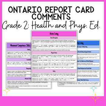 Preview of Grade 2 Health and Physical Education Report Card Comments - Ontario Curriculum