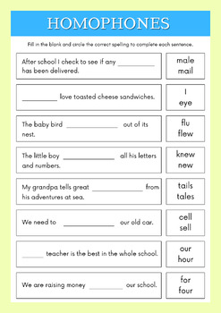 Preview of Grade 2 Homophones Worksheet - English