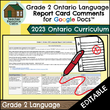 Preview of Grade 2 LANGUAGE Report Card Comments | 2023 Ontario (Use with Google Docs™)