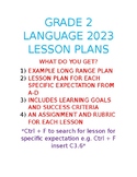 Grade 2 Language 2023 Lesson Plans A-D (55+ Lesson Plans)