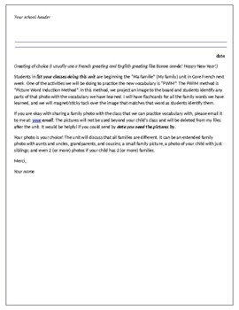 Preview of Grade 2 (Level 2) My Family Letter to Parents Template