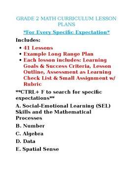 Preview of Grade 2 Math 2023 Lesson Plans A-F (41 Lesson Plans)