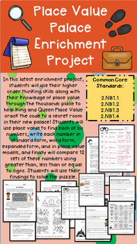 Preview of Grade 2 Math Enrichment Project - "Place Value Palace"