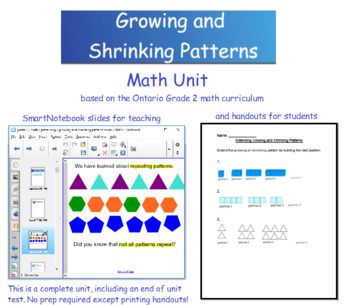 Preview of Grade 2 Math - Growing and Shrinking Patterns Unit - Ontario Curriculum