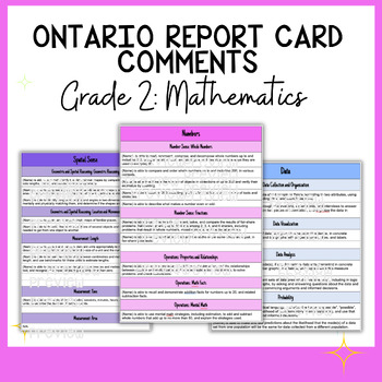 Preview of Grade 2 Math Report Card Comments - Ontario Curriculum