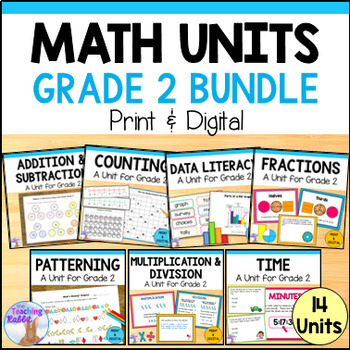 Preview of Grade 2 Math Units Bundle (Ontario) - Worksheets, Activities, Posters, Tests