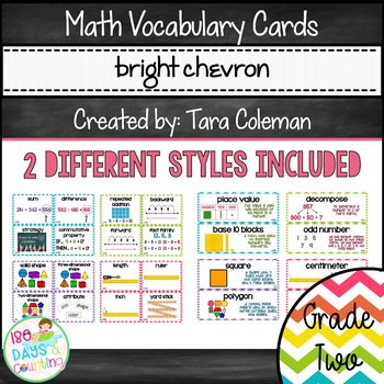 Preview of Math Vocabulary Cards ~ Grade 2 (bright chevron)