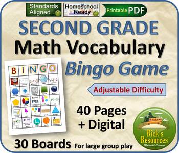 Preview of 2nd Grade Math Vocabulary Bingo Game - PDF Print Resource