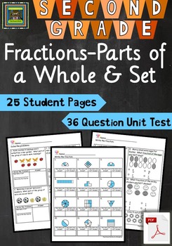 Preview of 2nd Grade Unit & Test Fractions Parts of Whole & Parts of a Set (TEKS,STAAR)*PDF