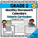 Grade 2 Homework Calendars 2023-2024 (Editable)