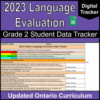 Preview of Grade 2 NEW Ontario Language Curriculum Digital Student Data Tracker