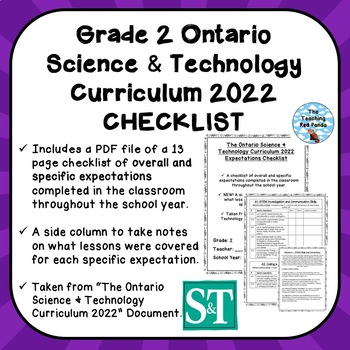 Preview of Grade 2 ONTARIO SCIENCE & TECHNOLOGY CURRICULUM 2022 EXPECTATIONS CHECKLIST