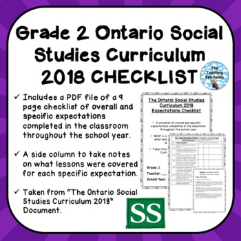 Preview of Grade 2 ONTARIO SOCIAL STUDIES CURRICULUM 2018 EXPECTATIONS CHECKLIST