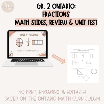 Preview of Grade 2 Ontario Fractions - Digital Math Slides, Unit Test & Review