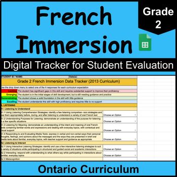 Preview of Grade 2 Ontario French Immersion Curriculum (Digital Student Data Tracker)