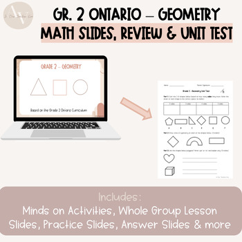 Preview of Grade 2 Ontario Geometry Math Slides, Unit Tests & Reviews