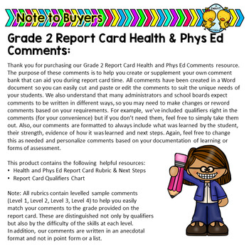 grade 2 physical education report card comments