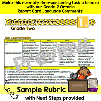 Grade 2 Ontario Language Report Card Comments by 2 SMART Chicks | TpT