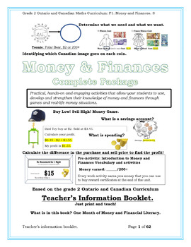 Preview of Grade 2 Ontario and Canadian Maths Curriculum: F1. Money and Finances.