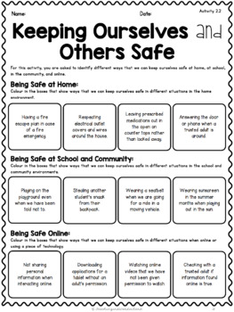 grade 2 personal safety and injury prevention activity packet tpt