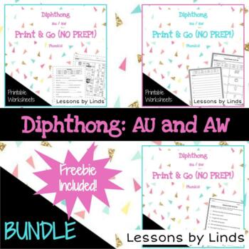 Preview of Grade 2: Phonics AU AW Diphthong Worksheets - NO PREP Bundle