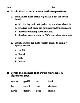 Grade 2 Common Core Reading: Room Four Needs a Pet by The Worksheet Guy