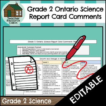 Preview of Grade 2 SCIENCE Ontario Report Card Comments (Use with Google Docs™)