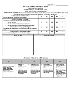 Preview of Grade 2 (SK Level 2) Core French Calendars&Weather Assessment Rubric
