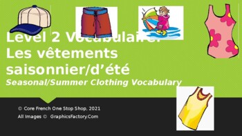 Preview of Grade 2 (SK Level 2) Core French Seasonal/Summer Clothing Vocabulary PowerPoint