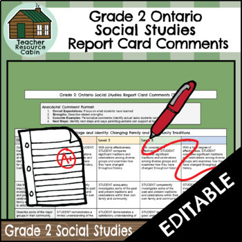 Preview of Grade 2 SOCIAL STUDIES Ontario Report Card Comments (Use with Google Docs™)