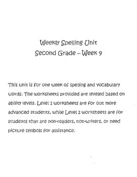 Preview of Grade 2 Spelling & Vocab week unit - Week 9