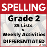 Grade 2 Spelling Words and Practice Sheets | 36 lists |Dif