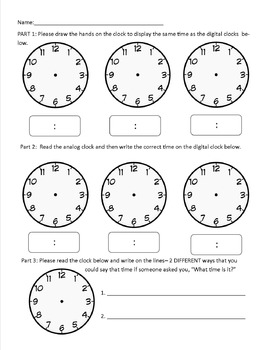 Preview of Grade 2 Telling Time Assessment