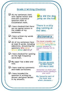 Preview of Grade 2 Writing Checklist