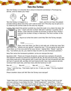 Preview of Save Tom the Turkey! (Math Activity)