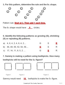 Grade 3/3rd Grade Patterning Math Test - Answers - Cute graphics - Easy ...
