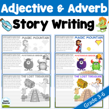 Preview of Grade 3, 4, 5 & 6 Adjective & Adverb Story Writing | Grammar & Punctuation